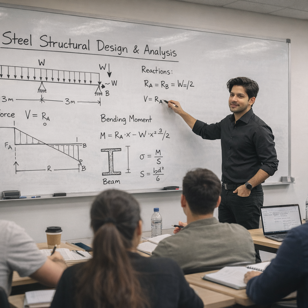 Instructor teaching structural engineering concepts